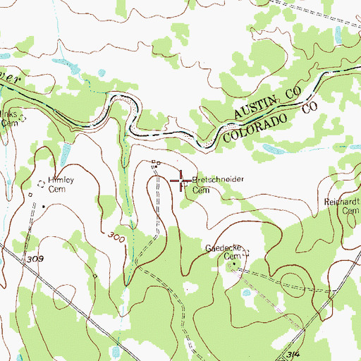 Topographic Map of Bretschneider Cemetery, TX