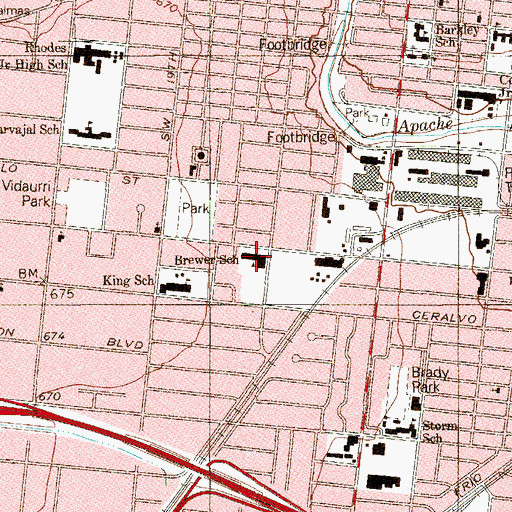 Topographic Map of Brewer School, TX
