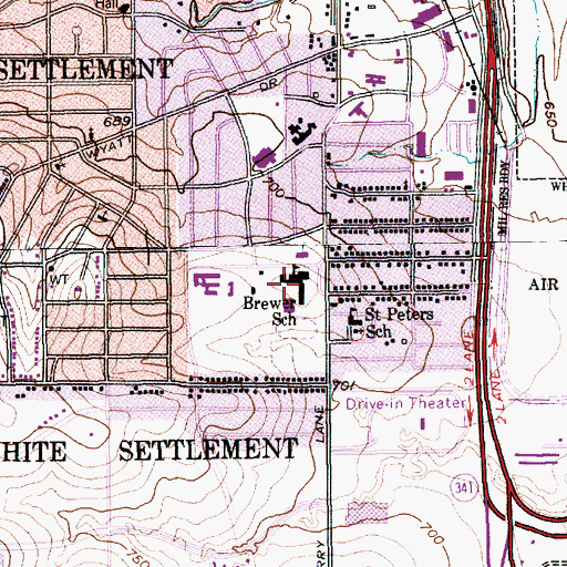 Topographic Map of Brewer School, TX