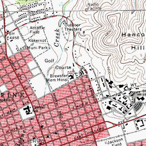 Topographic Map of Brewster Memorial Hospital, TX