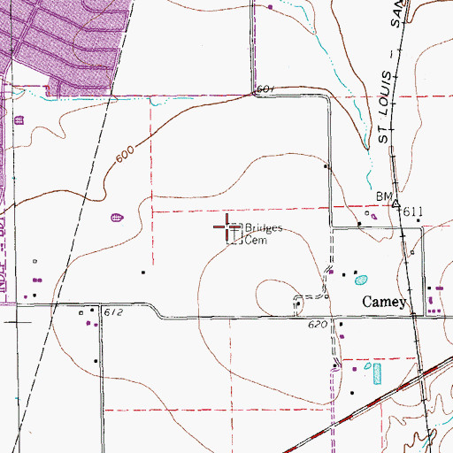 Topographic Map of Bridges Cemetery, TX