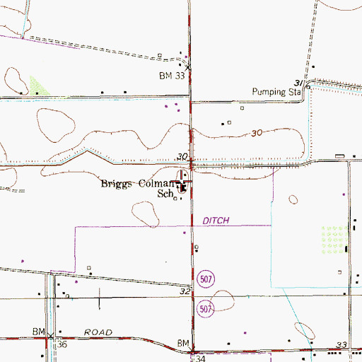 Topographic Map of Briggs Colman School, TX