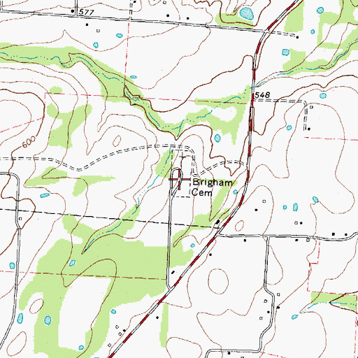 Topographic Map of Brigham Cemetery, TX