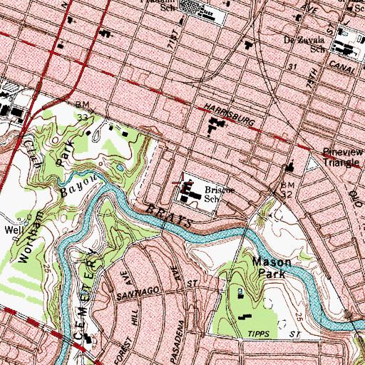 Topographic Map of Briscoe School, TX