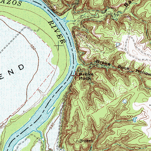 Topographic Map of Broke Rock, TX