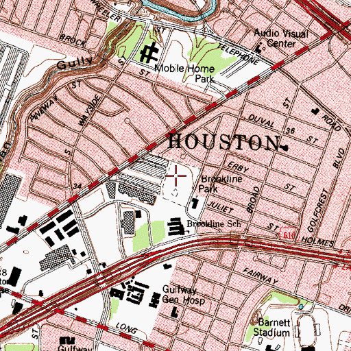 Topographic Map of Brookline Park, TX