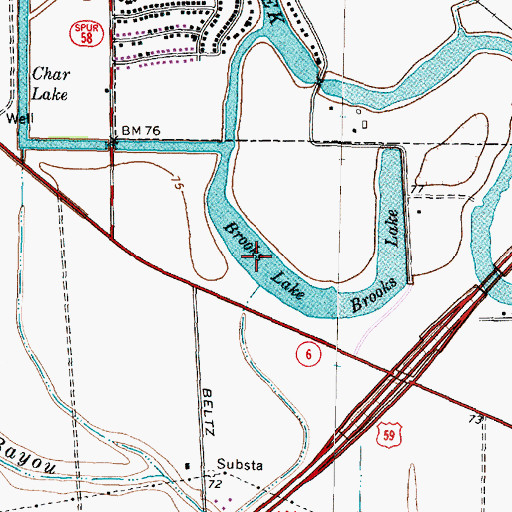 Topographic Map of Brooks Lake, TX
