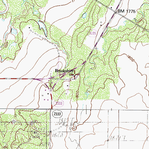 Topographic Map of Brookshier Church, TX