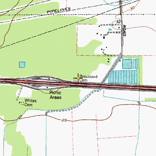 Topographic Map of Broussard Cemetery, TX