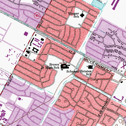 Topographic Map of Brown Junior High School, TX