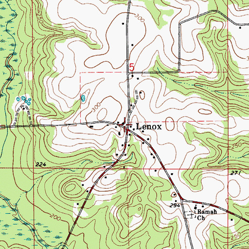 Topographic Map of Lenox Baptist Church, AL
