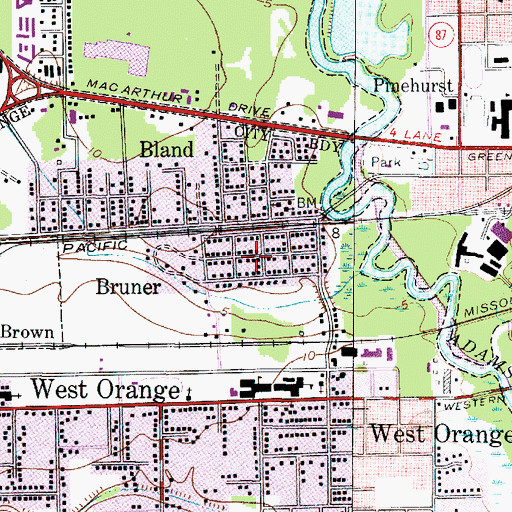 Topographic Map of Bruner, TX