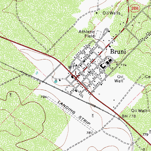 Topographic Map of Bruni, TX