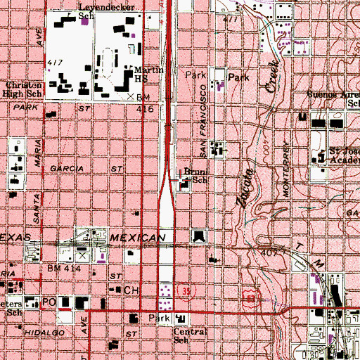 Topographic Map of Bruni School, TX