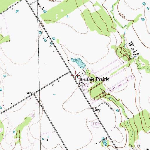 Topographic Map of Brushie Prairie Church, TX