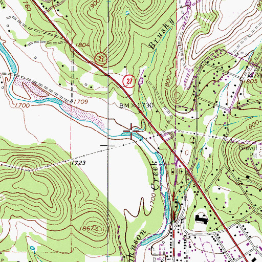 Topographic Map of Brushy Branch, TX