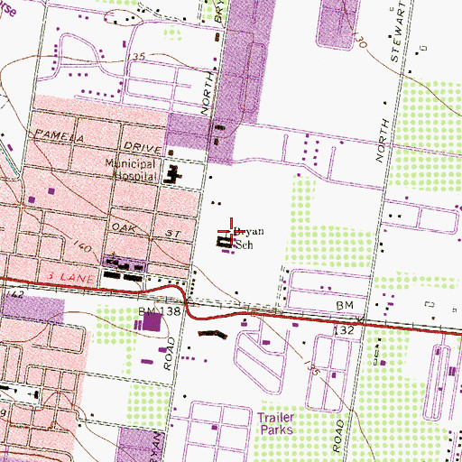 Topographic Map of Bryan School, TX