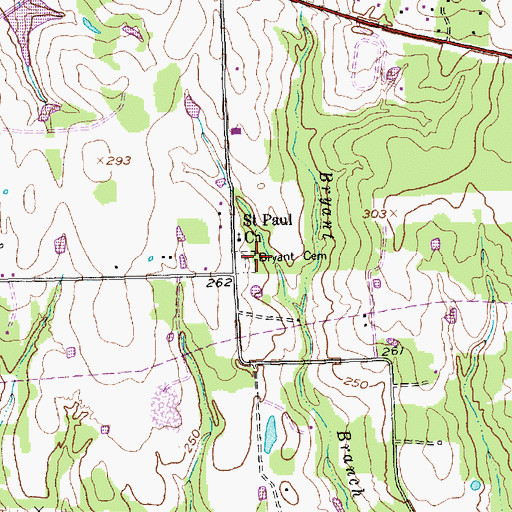 Topographic Map of Bryant Cemetery, TX