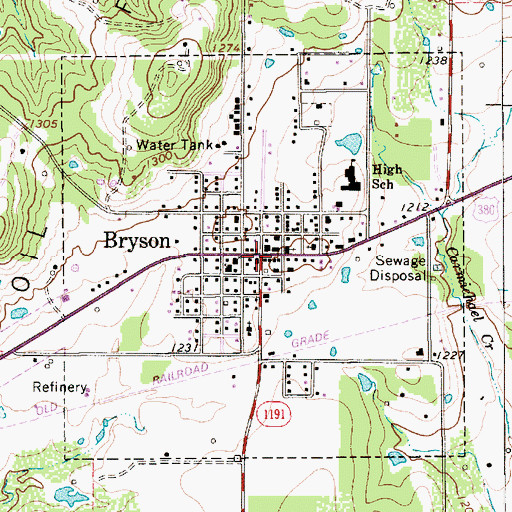 Topographic Map of Bryson, TX