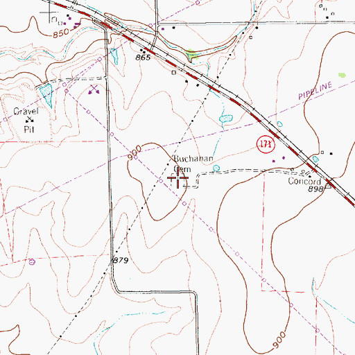 Topographic Map of Buchanan Cemetery, TX