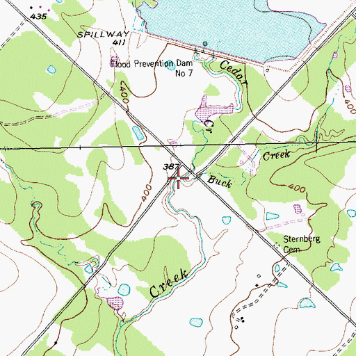 Topographic Map of Buck Creek, TX