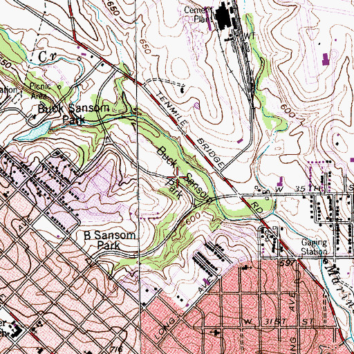 Topographic Map of Buck Sansom Park, TX