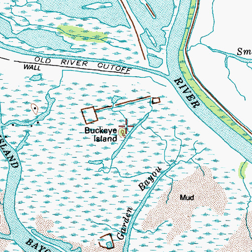Topographic Map of Buckeye Island, TX