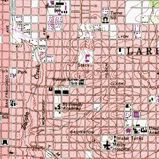 Topographic Map of Buenos Aires School, TX