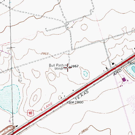 Topographic Map of Bull Pasture Windmill, TX