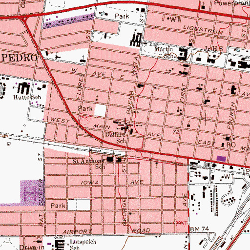 Topographic Map of Bullard School, TX