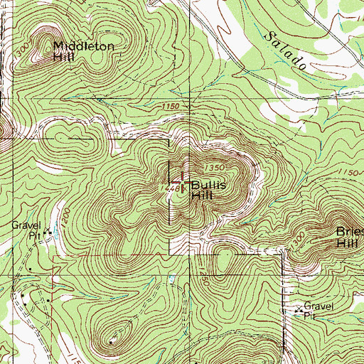 Topographic Map of Bullis Hill, TX