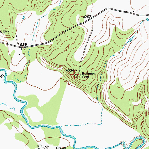 Topographic Map of Bullman Cemetery, TX