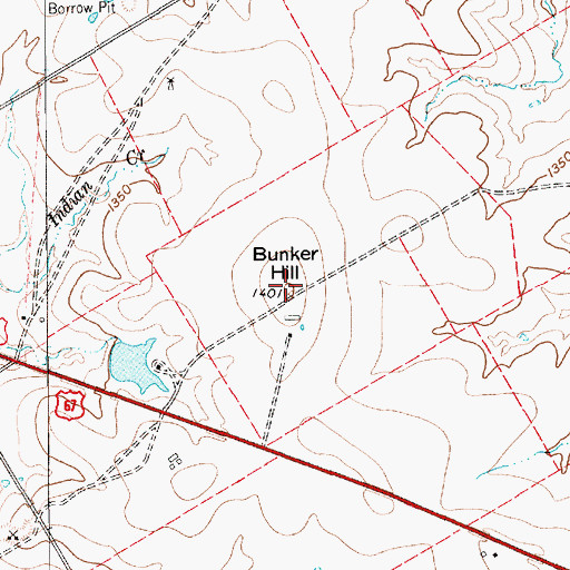 Topographic Map of Bunker Hill, TX