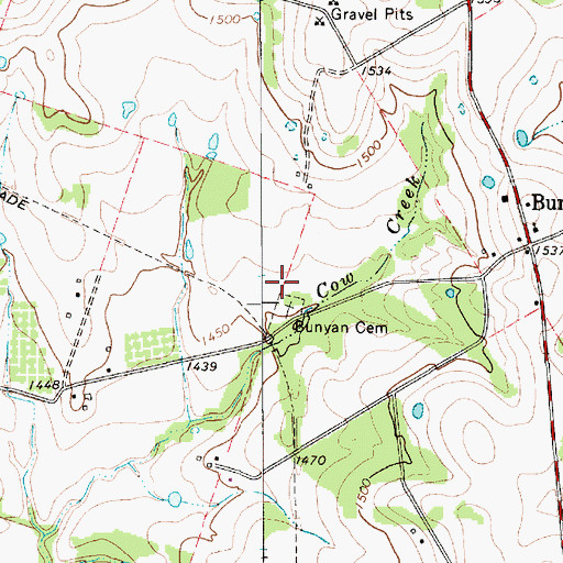 Topographic Map of Bunyan Cemetery, TX
