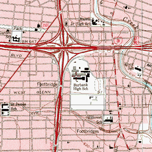 Topographic Map of Burbank High School, TX