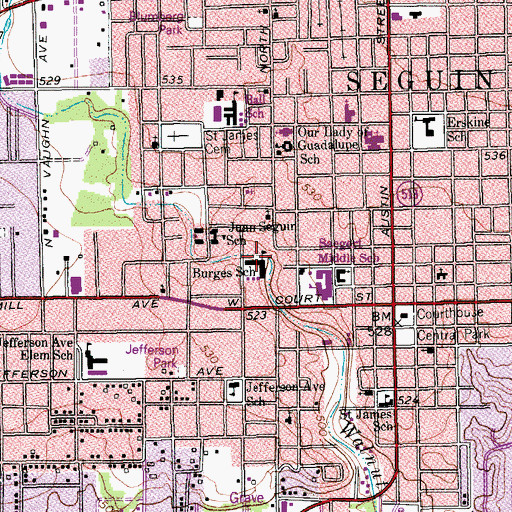 Topographic Map of Burges School, TX