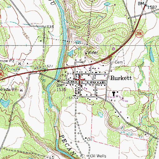 Topographic Map of Burkett, TX