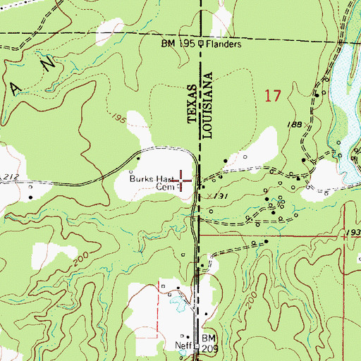 Topographic Map of Burks-Hart Cemetery, TX