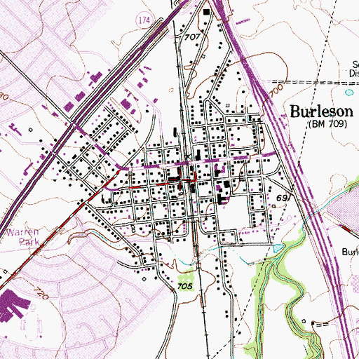 Topographic Map of Burleson, TX