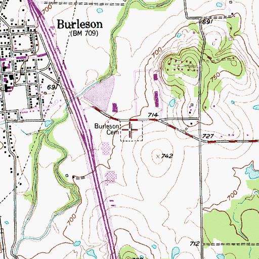 Topographic Map of Burleson Cemetery, TX