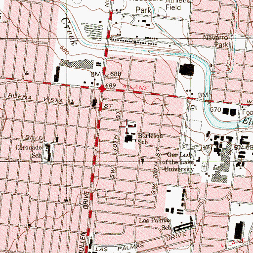 Topographic Map of Burleson School, TX