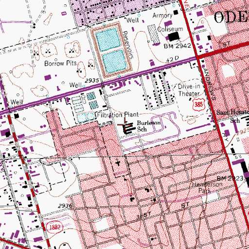 Topographic Map of Burleson School, TX