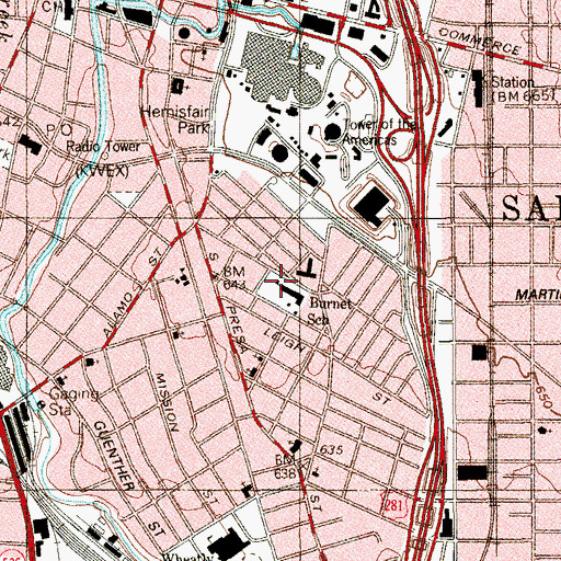 Topographic Map of Burnet School, TX