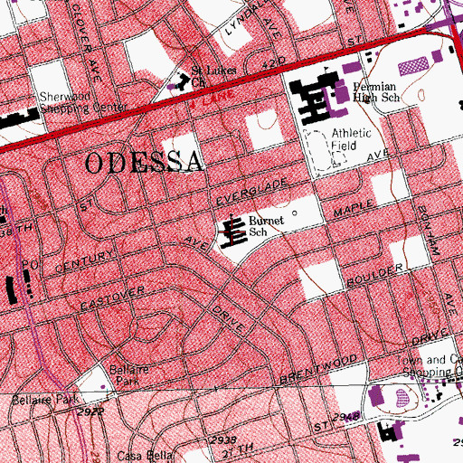 Topographic Map of Burnet School, TX