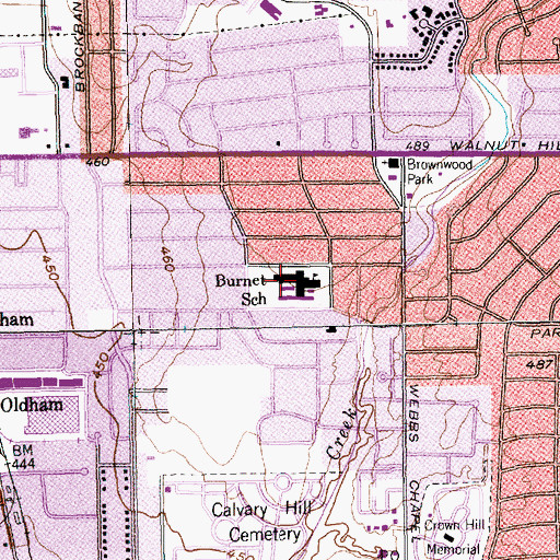 Topographic Map of Burnet School, TX