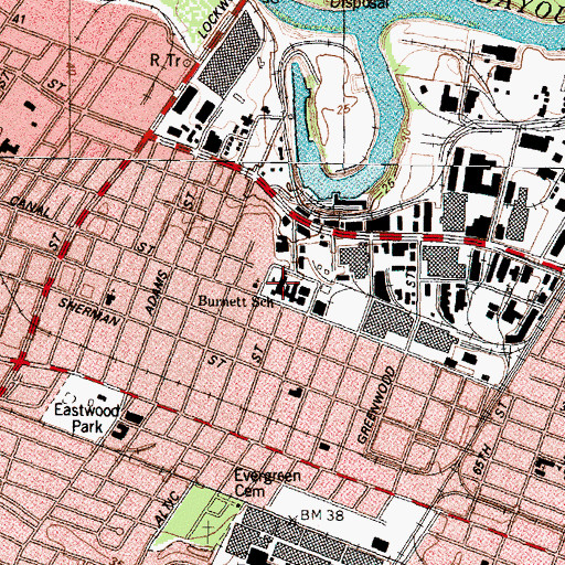 Topographic Map of Burnett School, TX
