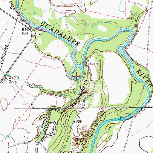 Topographic Map of Burroughs Creek, TX