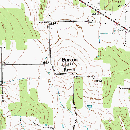 Topographic Map of Burton Knob, TX