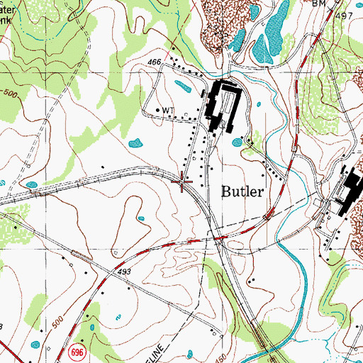 Topographic Map of Butler, TX