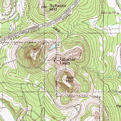 Topographic Map of Butler Hill, TX